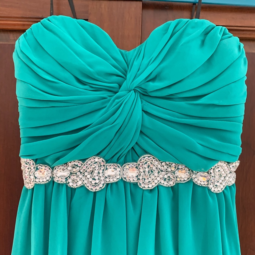 Teal Formal Dress with crystal detailing
